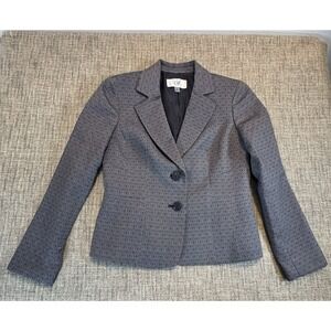 Le Suit Tweed Blazer Jacket Womens Size 6P Gray Geometric Print Career Work